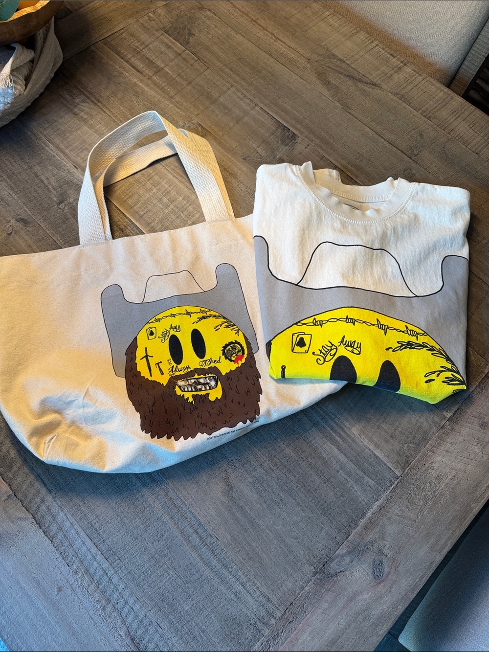 Authentic Post Malone canvas tote and tshirt tour merch.